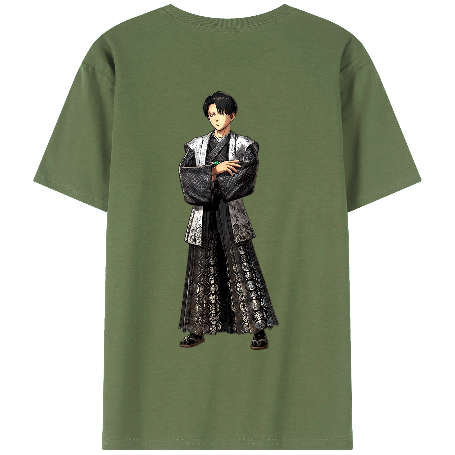 （画像用） 進撃の巨人 リヴァイ·アッカーマン Attack on Titan Levi Ackerman 綿100％ メンズ半袖Tシャツ（バックプリント） 通気性